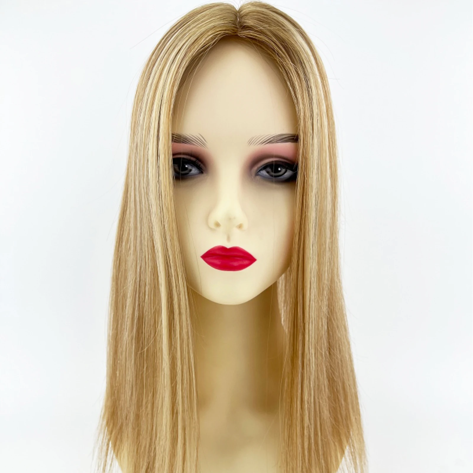9x14cm 16inch Highlight Blonde Human Hair Cloure Silk Base Topper with Clips in Virgin European Human Hair Toupee