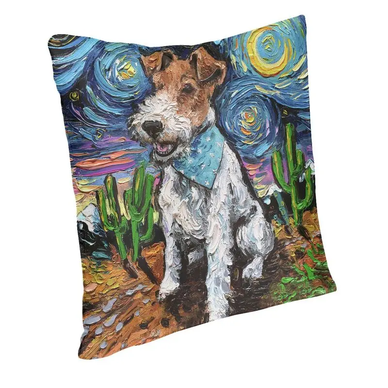 Starry Night Wire Fox Terrier Modern Throw Pillow Case Decoration 3D Printing Pet Dog Lover Sofa Car Cushion Cover Pillowslip