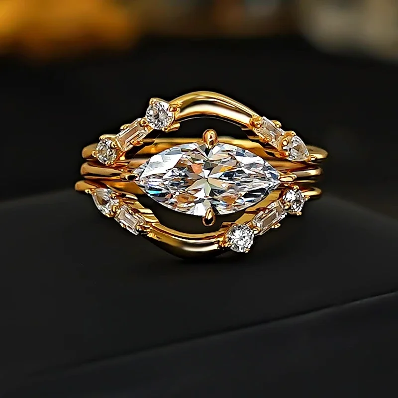 

New 925 silver ring three in one cultivation high carbon diamond stacking ins wind exhaust diamond index finger light luxury nic