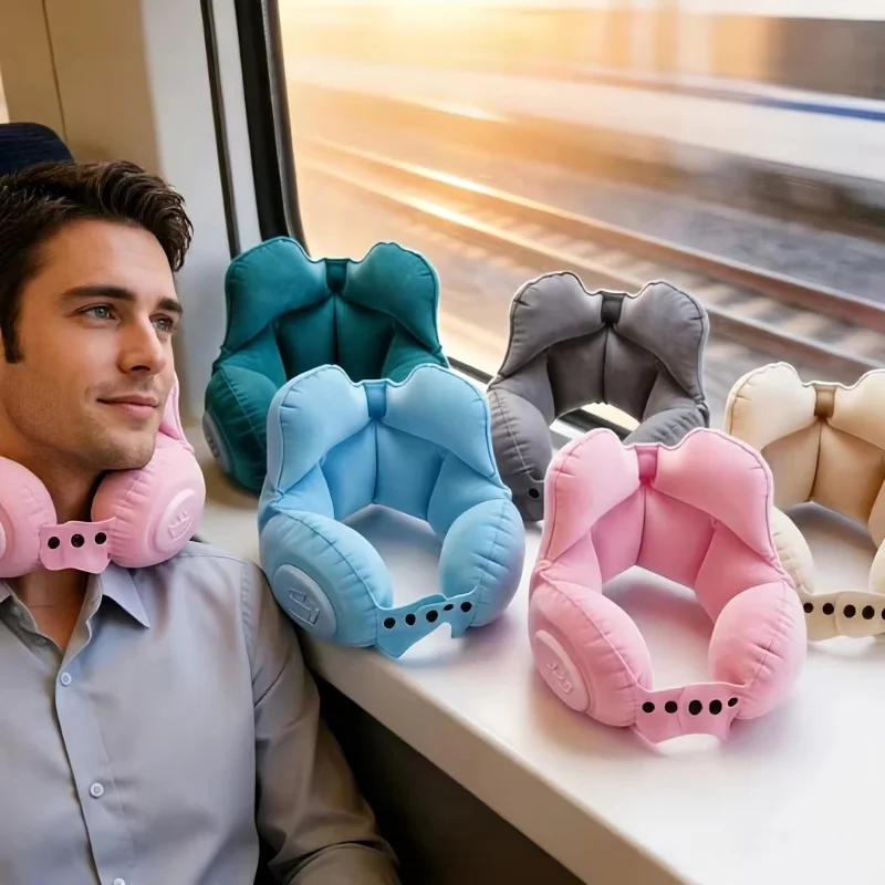 2026 New Portable Inflatable Travel Neck Pillow, Press Type Push Button Compression, Comfort Head And Neck Support For Car Airpl
