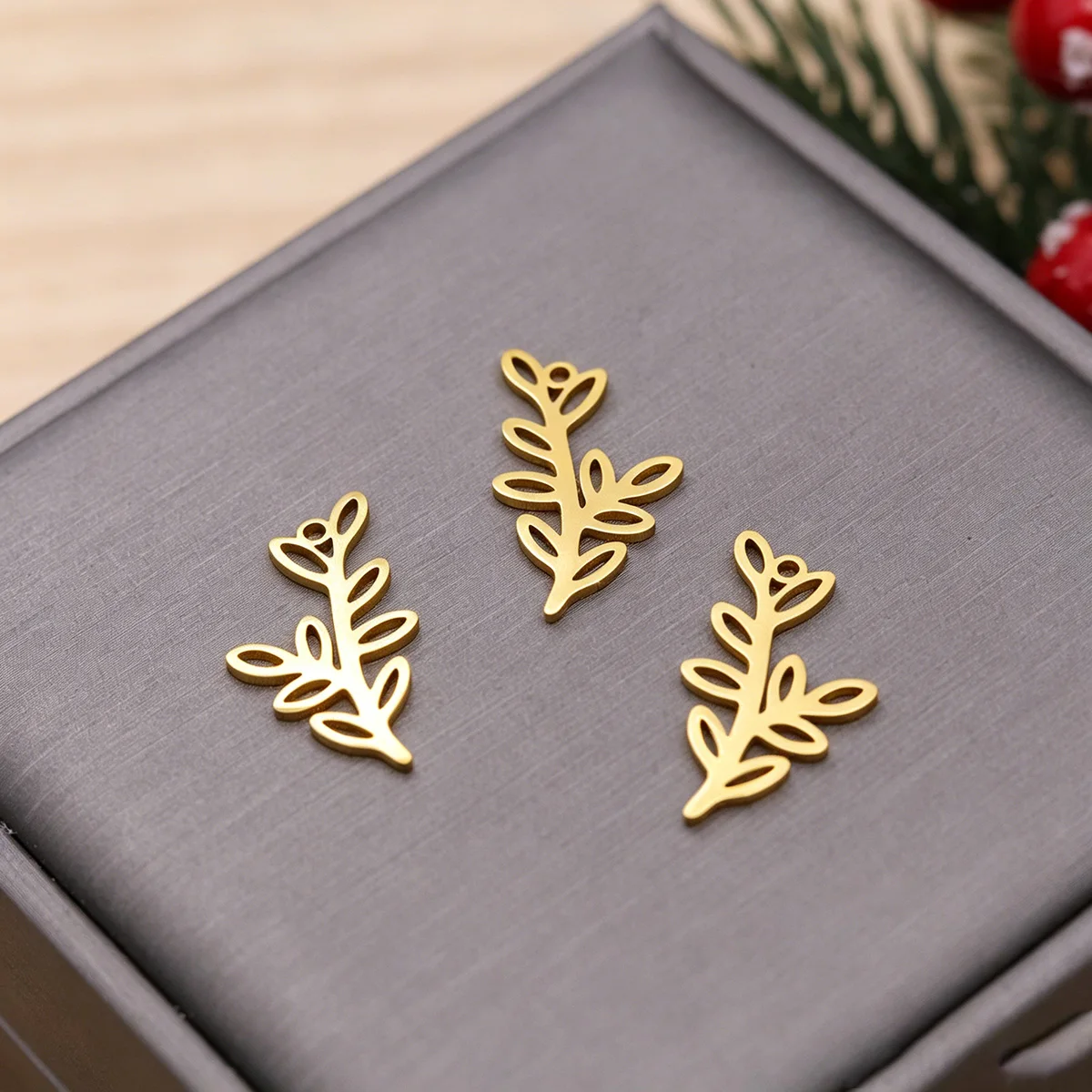 3pcs Minimalist Leaf Branch Charms Stainless Steel Botanical Pendant for Jewelry Making Necklace Earrings Accessories Wholesale