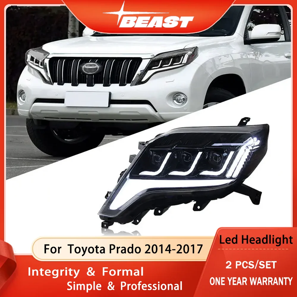 Toyota Prado14-17 models of  headlight assembly Plug and Play LED daytime running lights running water turn signal lamps