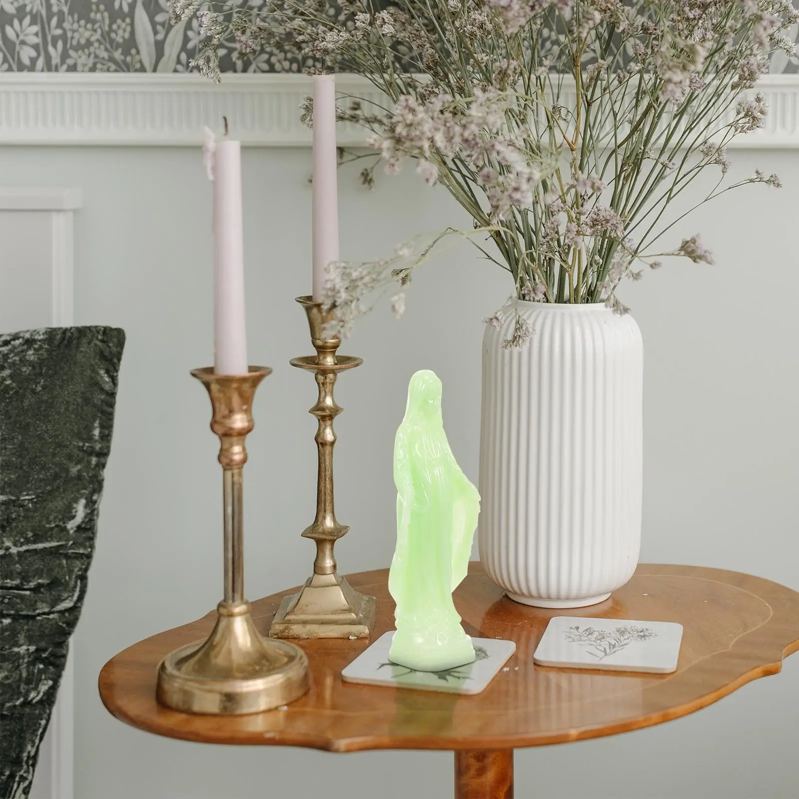 Luminous Virgin Statue Religious Decor Miniature Ornament Garden Bedroom Catholicism