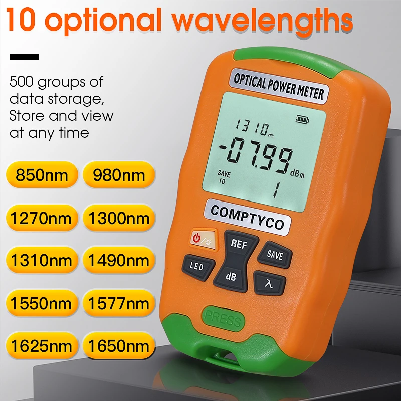 AUA-D7/D5 Mini Handheld 2 in 1 Optical Power Meter OPM Optical Fiber Tester with LED Lighting -70+10dBm/-50+26dBm