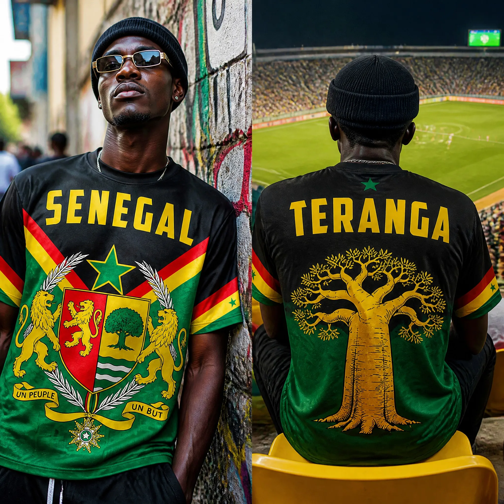 Senegal Mens Crest Baobab Graphic Tee Black Green Short Sleeve Fan Shirt Street Stadium Casual Heritage Pride Top Summer Daywear