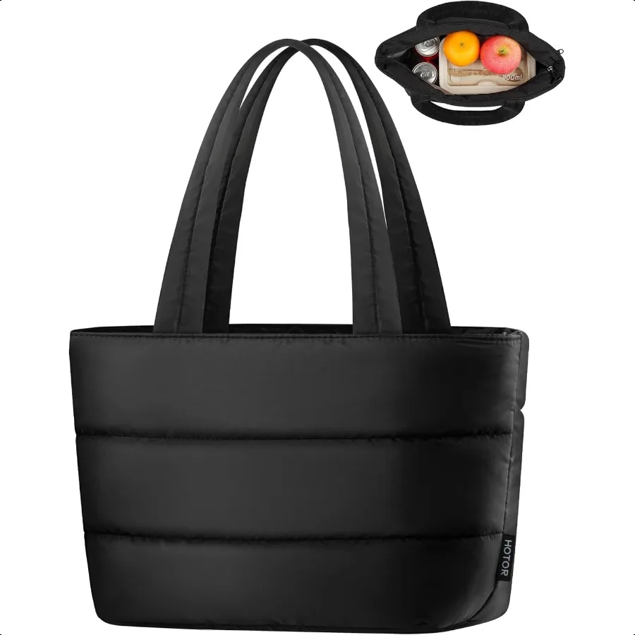 

HOTOR Puffer Tote Lunch Bag for Women Large Capacity Insulated Lunch Box Cooler Leakproof Thermal Lunch Bag for Office Gym Trav