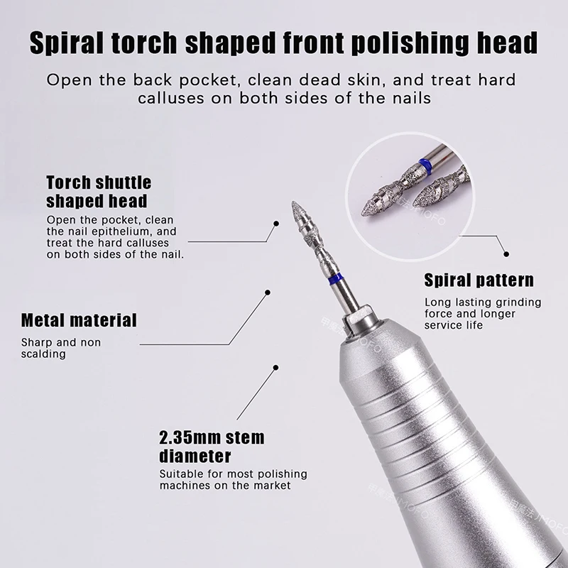 ดอกสว่านเจียรเล็บแบบพายุไฟ 1 ชิ้น ขนาด 3/32 นิ้ว หัวเจียรเพชร สำหรับเครื่องตะไบเล็บแบบหมุน ใช้ทำความสะอาดหนังกำพร้าและขัดเล็บ