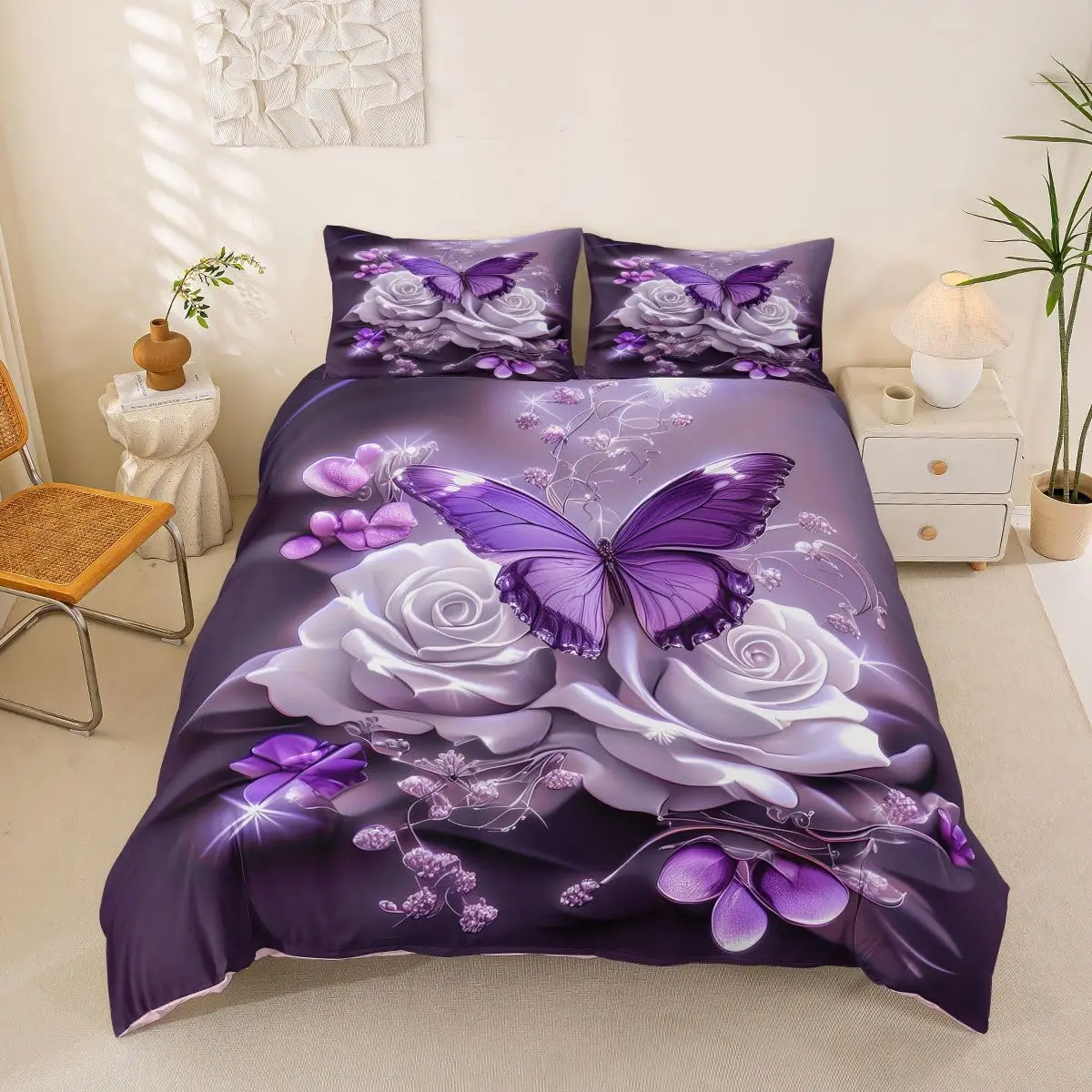 Rose King Queen Full Twin Bedding Set Romantic Floral Duvet Cover Set Valentines Gifts for Girls Couples, Flower Comforter Cover