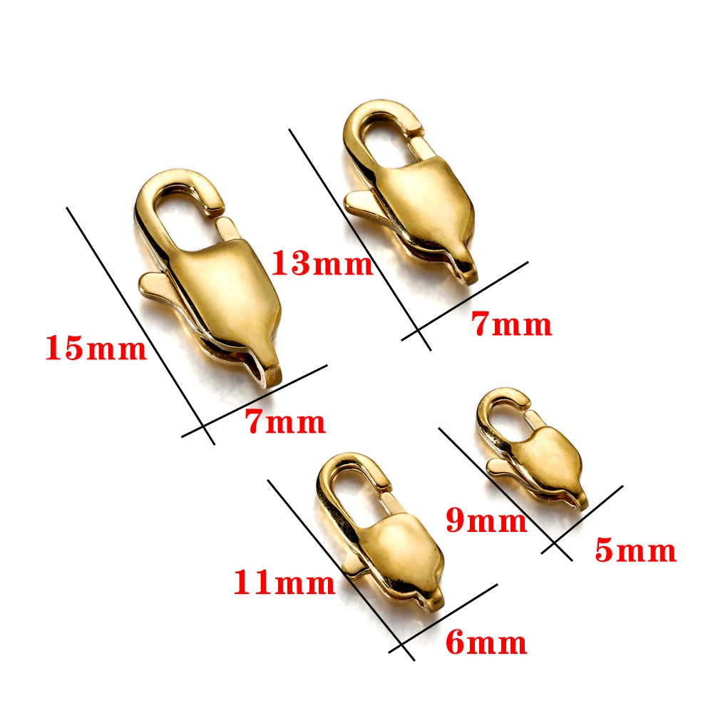 5pcs 9/11/13/15mm Stainless Steel Gold Lobster Clasp Materials for Bracelet Jewelry Making Components Supplies Wholesale Batch