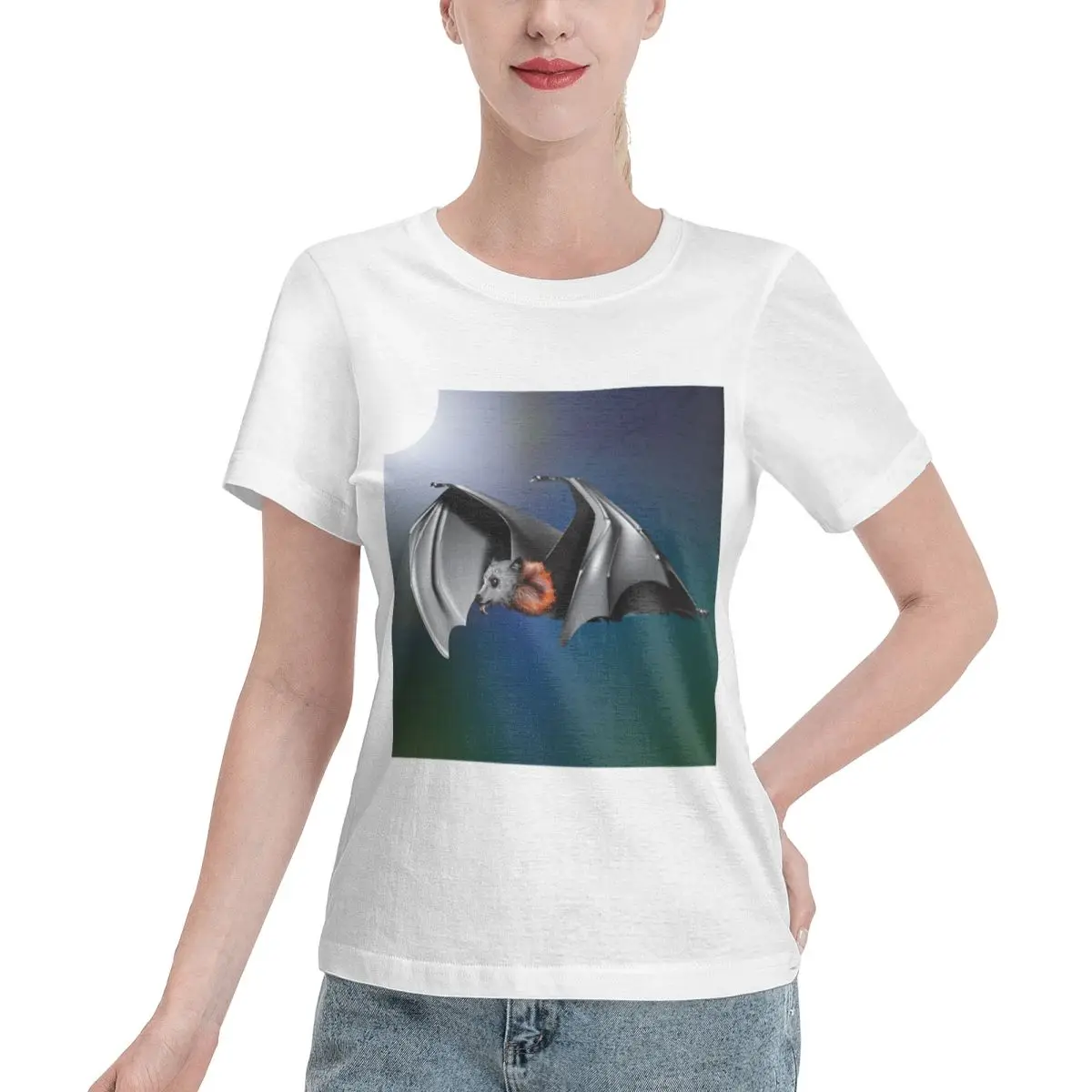 Multi Occasion Flying Fox Bat Noon Night Women's T-shirt Loose Soft Skin Friendly Top