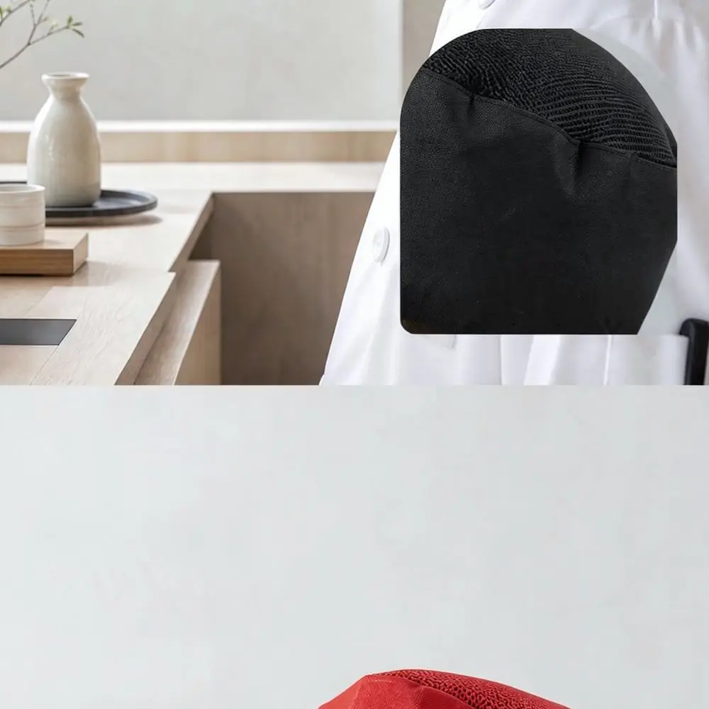 Unisex Catering Work Hat Adjustable Chef Cap Breathable Restaurant Uniform Headwear For Hotel Kitchen Food Service Staff