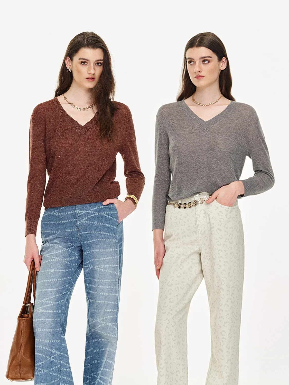 

Женский вязаный свитер Blanini с V-образным вырезом, серебристо-золотистый, из шерсти, 6-игольная вязка, с длинными рукавами, для повседневной носки