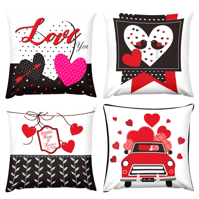 4pcs Heart-shaped love symbol Single-sided printing Short plush Suitable living rooms bedrooms sofas (excluding pillow cores)