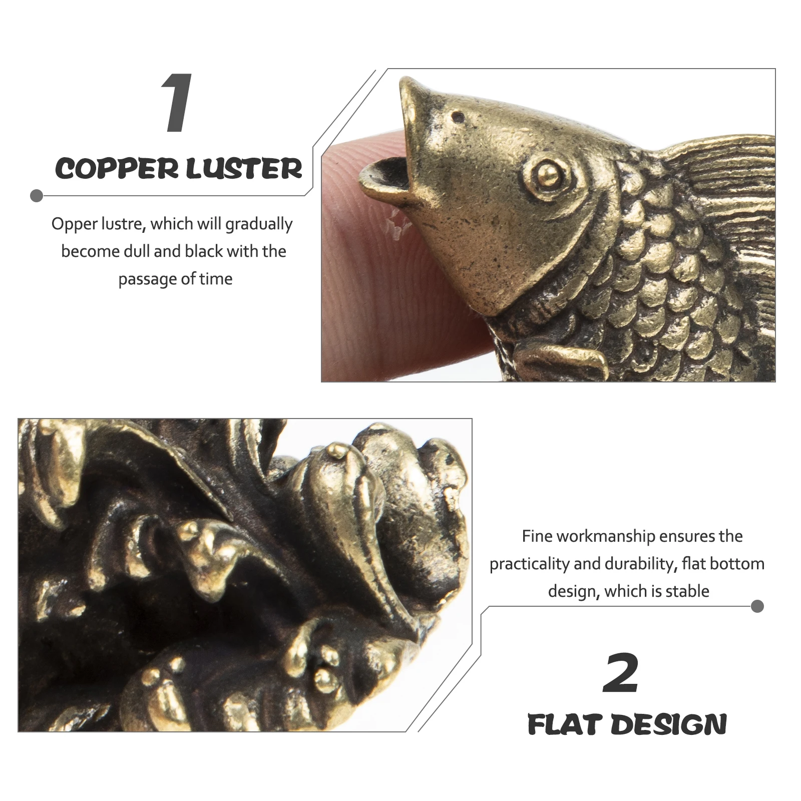

Golden Brass Carp Decor Exquisite Animal Statue Creative Desktop Ornament Stable Flat Bottom Design Brass Carp Statue