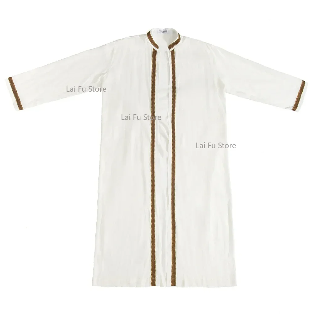 عباية مفتوحة للرجال مسلم سعودي جوبا ملابس إسلامية رمضان كيمونو كم طويل رداء قفطان دبي فستان عربي بياقة واقفة