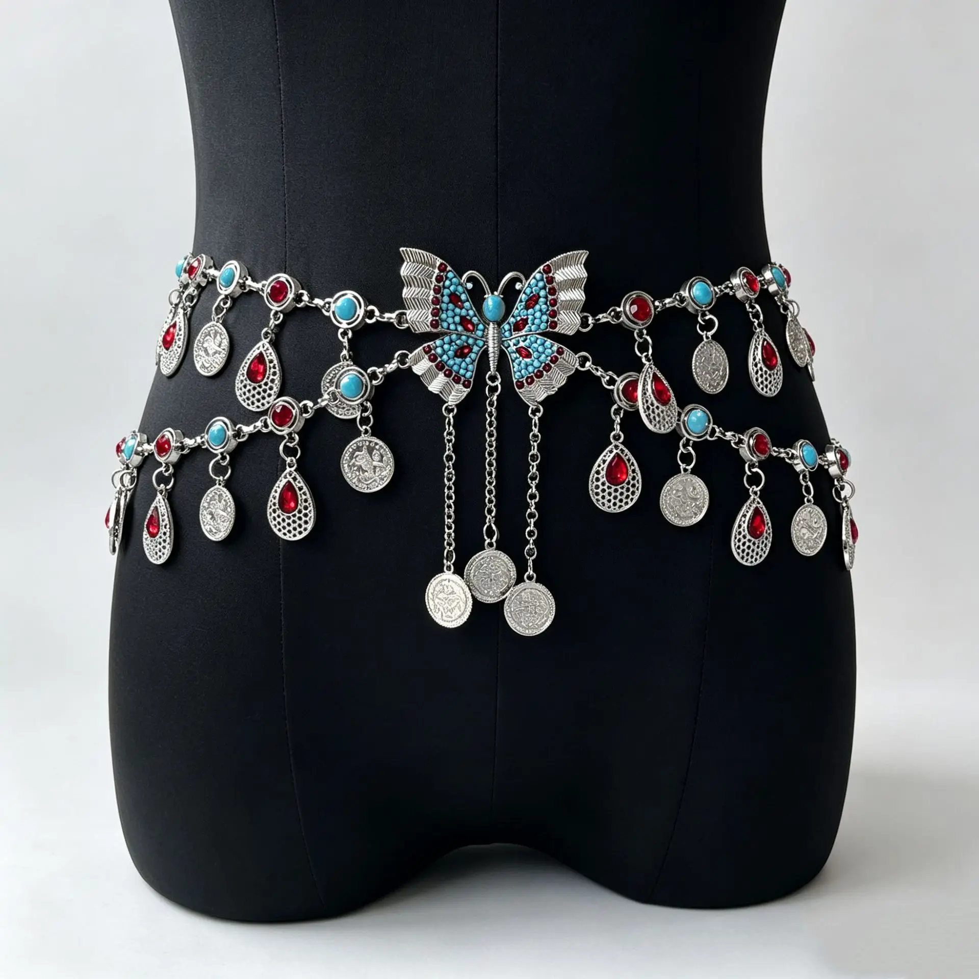 Bohemian Style Fashion Jewelry Coins Crystal Butterfly Hollow Tassel Belly Dance Waist Chain Women Party Jewelry Accessory Gift