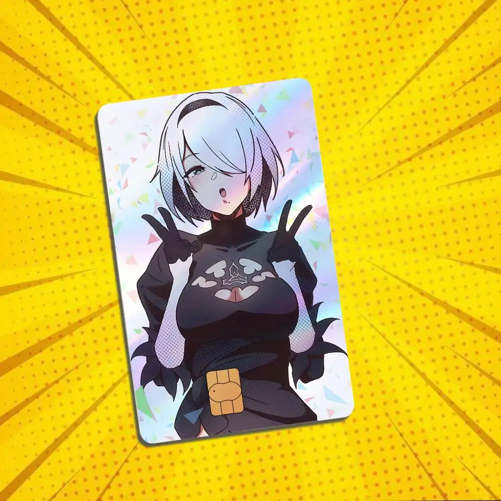Highly popular mature lady YoRHa Nier 2B High Quality Anime Laser PVC Sticker Film Skin Cover For Metro Debit Credit Card