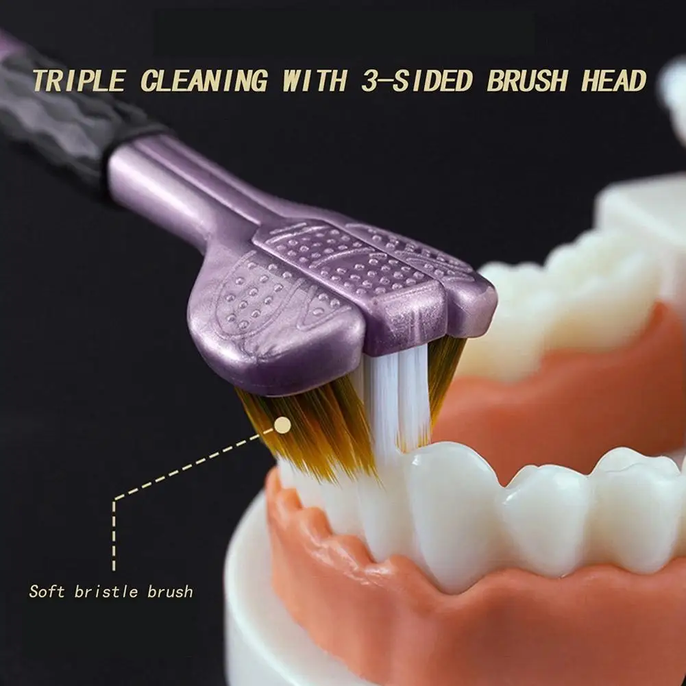 성인용 울트라 소프트 3면 칫솔 4개 - 포름알데히드 없음, 풀 헤드 청소 및 구강 건강을 위한 나일론 칫솔모