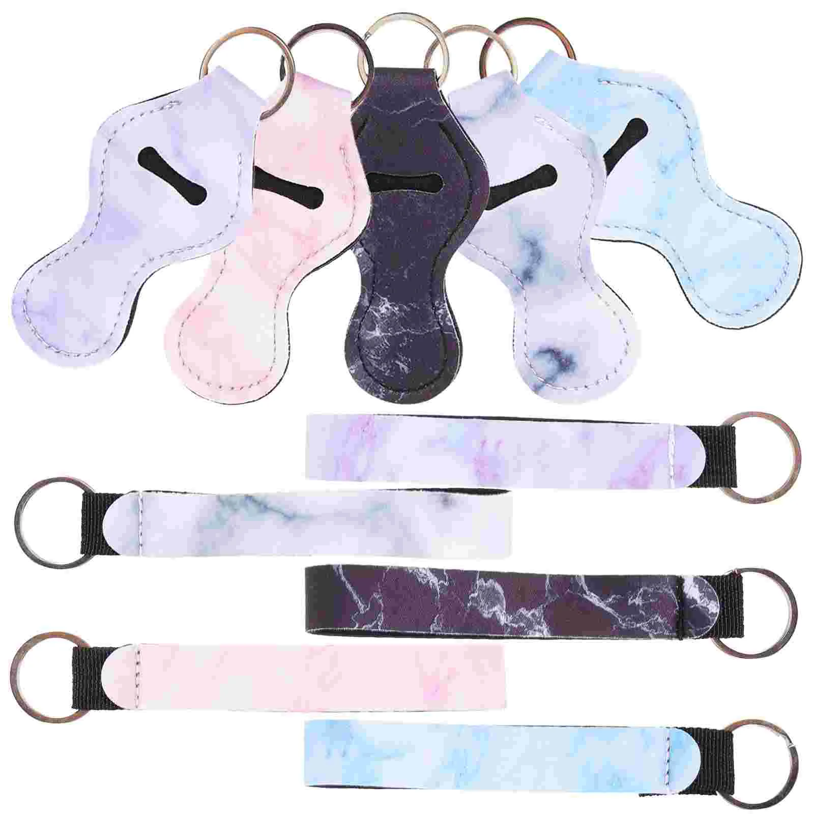 10 Pcs Sealer Marble Neoprene Keychain Combination Set Lipstick Square Bag Holders Gloss