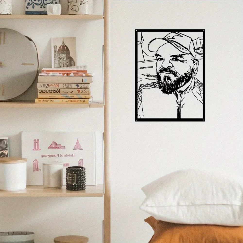 [2D Flat] Custom Bearded Man Line Art Metal Plaque, Personalized Photo Portrait Wall Decor (Only For Decoration)