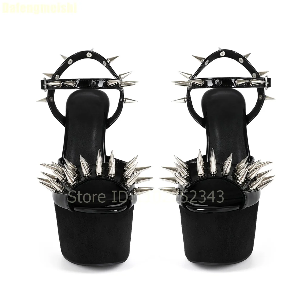 مثير الأسود منصة خنجر الكعوب الصنادل برشام اللمحة تو عالية الكعب النوادي الليلية عرض مسرحي صنادل كبيرة الحجم المنصة الأحذية #3