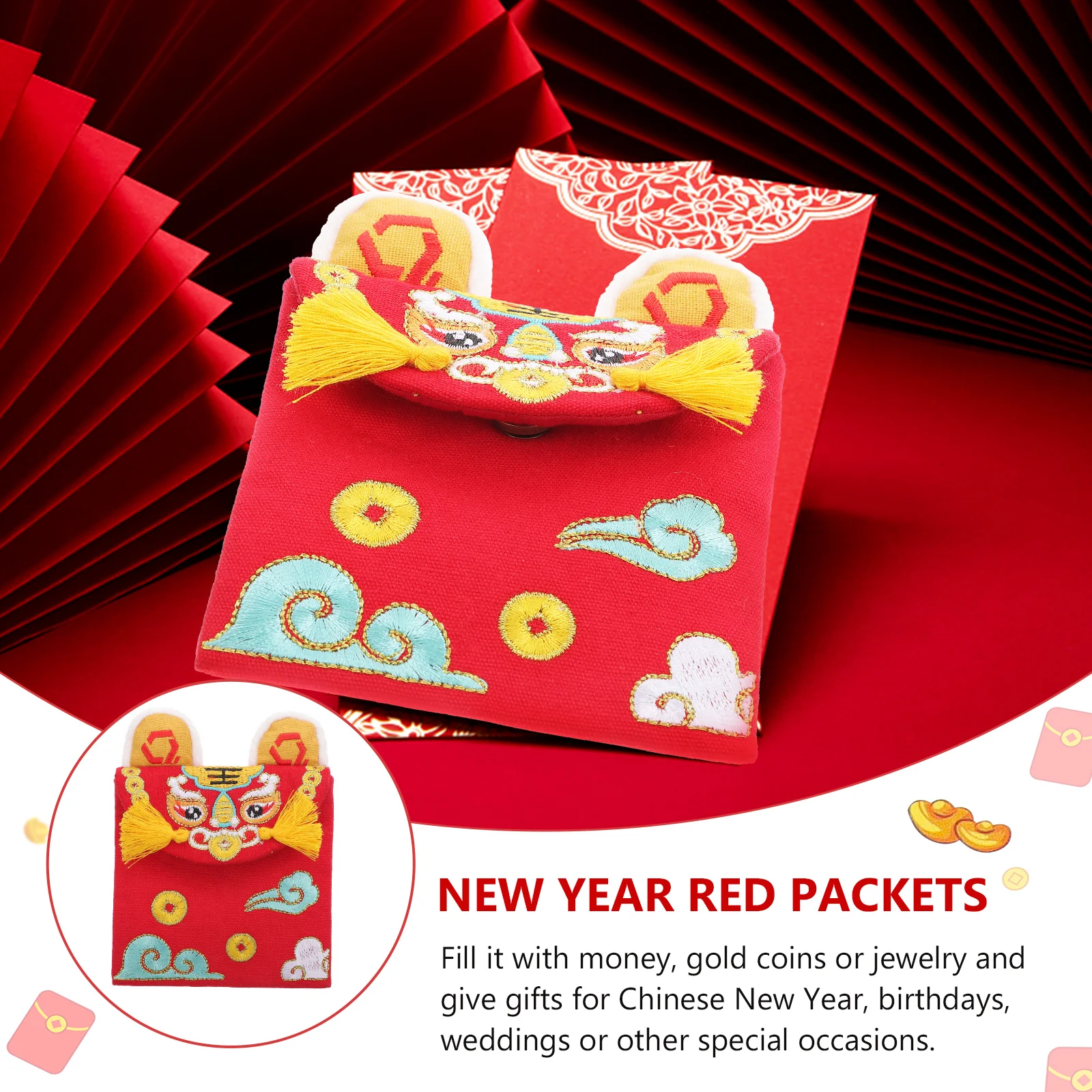 

Canvas Red Envelopes Year of Tiger Chinese Style Cartoon Pattern Spring Festival Money Bags New Year Gifts Envelope Pouches