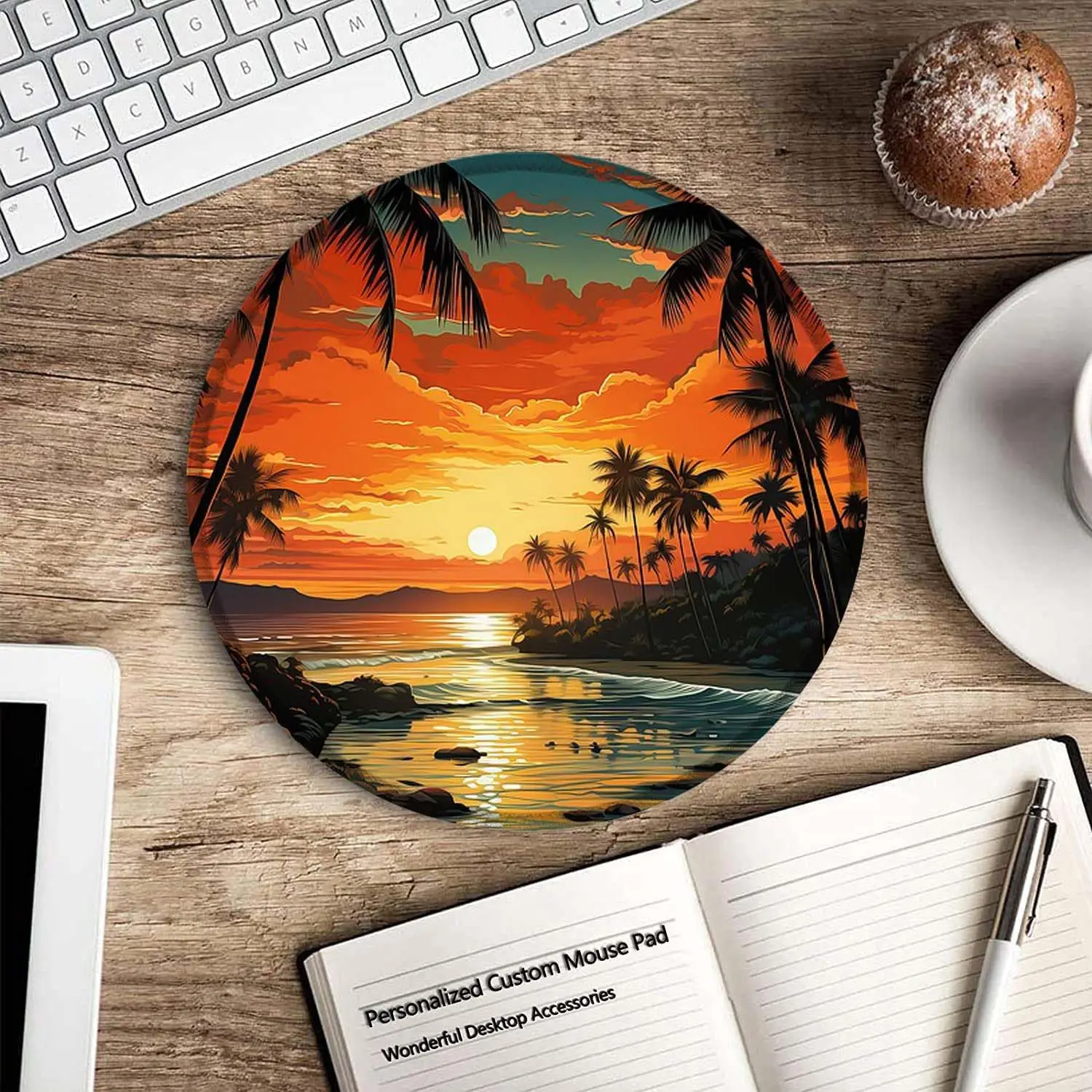 

Коврик для мыши с видом на пляжный закат, противоскользящий резиновый игровой коврик, круглые компьютерные аксессуары, высокое качество, подходит для офиса и домашнего использования.