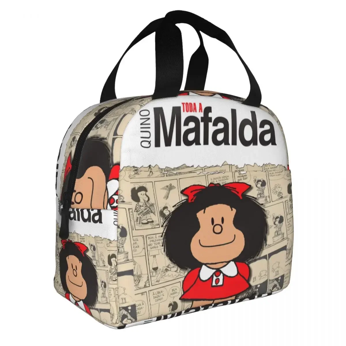 Mafalda Comic Bolsas de almuerzo aisladas Bolsa térmica Contenedor de comida Kawaii Amine Fiambrera de alta capacidad para hombres y mujeres Trabajo