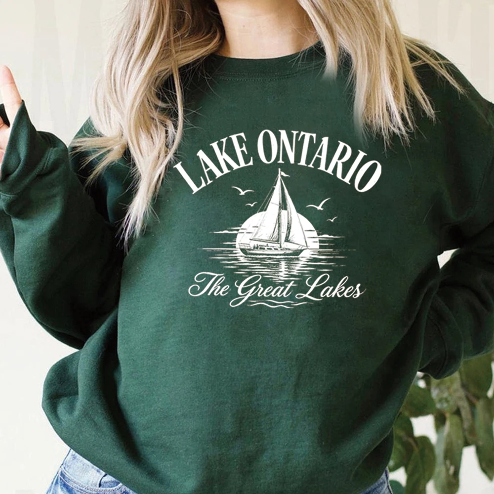 Lake Ontario Sweatshirt Great Lakes Vintage Graphic Shirt Canada New York Lake Vacation Trip Pullover Unisex Casual Sweatshirt