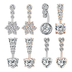 1pcs Trendy 316L Steel Rose Belly Button Rings Heart Zircon Navel Piercing Ring Surgical for Women Body Belly Piercing Jewelry