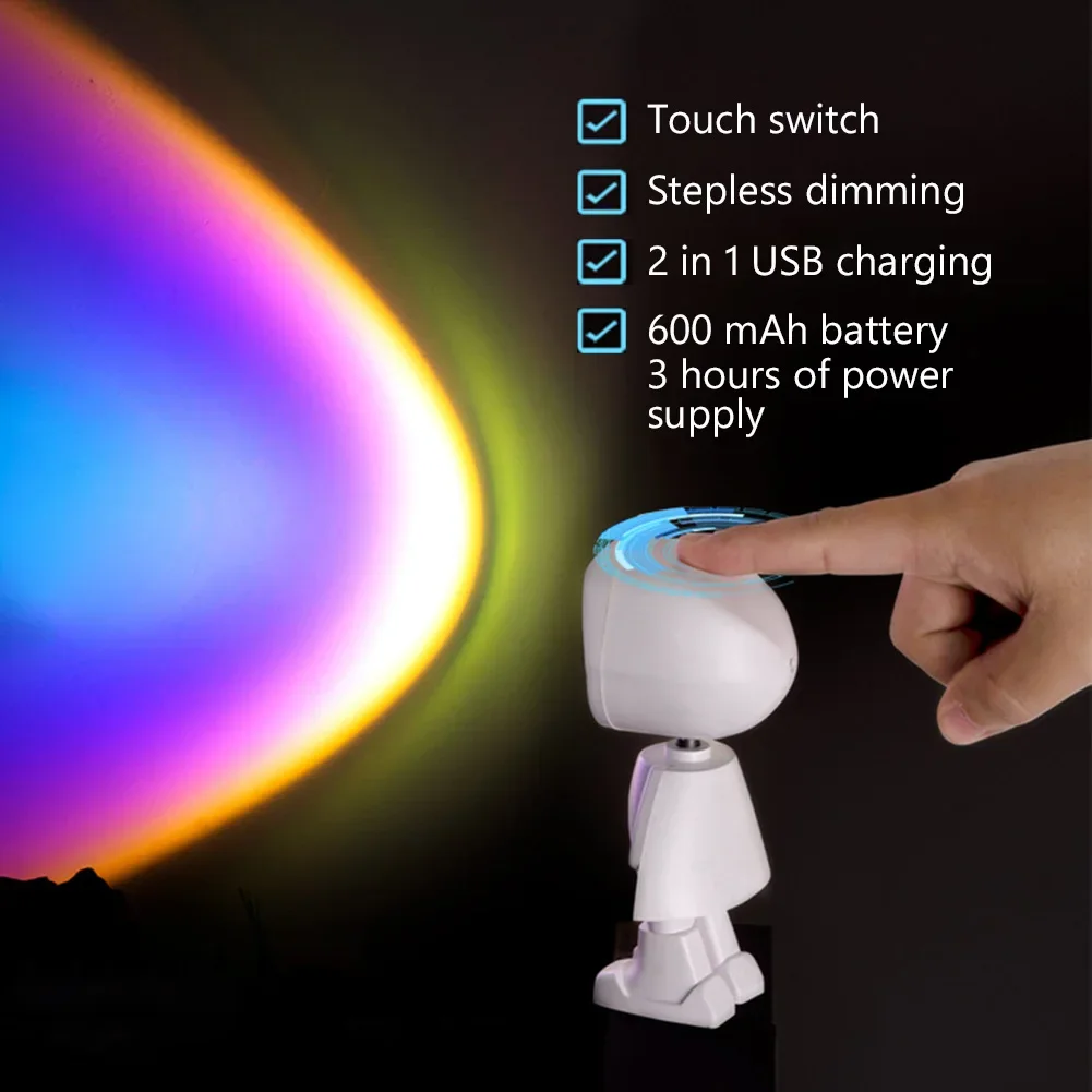 360° Sunset Red Lamp Robot Atmosphere Light Stepless Dimming Projector Night Lamp Sunset Projector Lamp