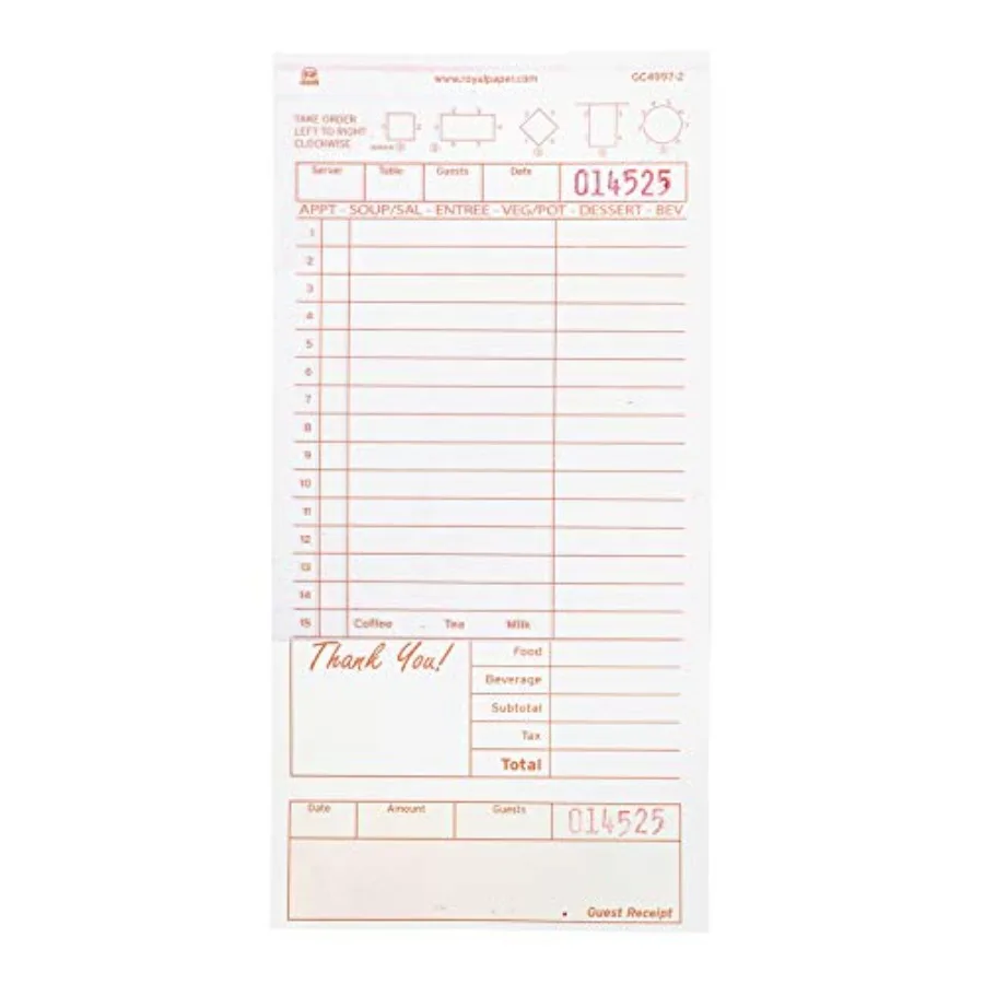 

AmerCare Tan Loose Guest Check Paper Receipt Book Carbonless Order Book with 15 Lines 2 Part Booked Case of 2000 Server Notepad