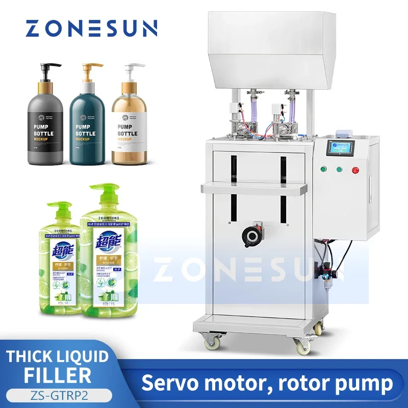 ZONESUN Rotor Pump Honey Bottle Filling Machine Thick Liquid Filler Edible Oil Detergent Shampoo Servo Motor ZS-GTRP2