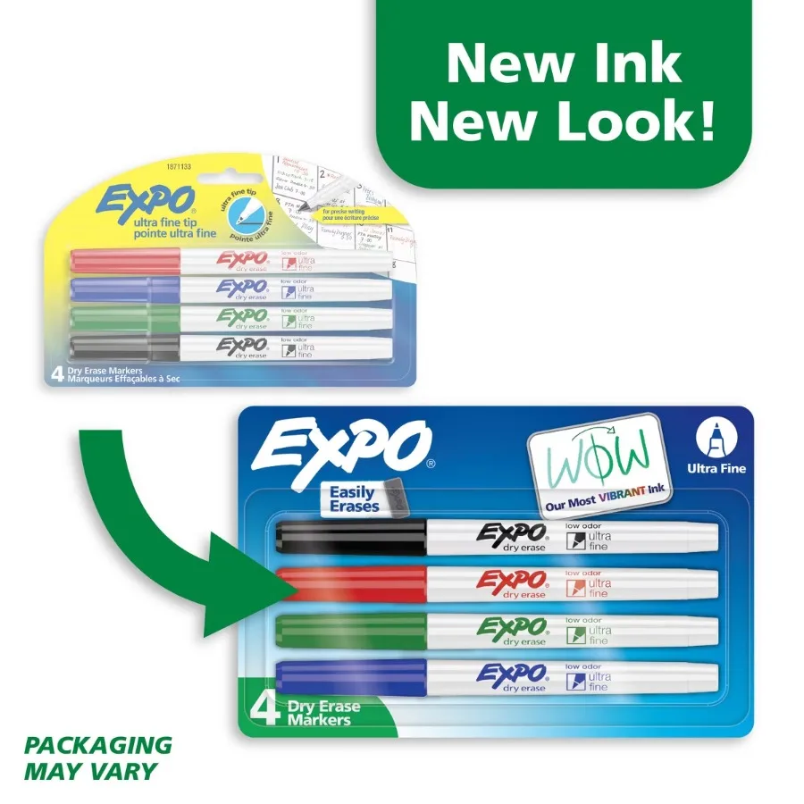 4‑Pack Dry Erase Markers, Ultra Fine Tip Multicolored, Low‑Odor Erasable Thin Whiteboard Markers for Art & Stationery
