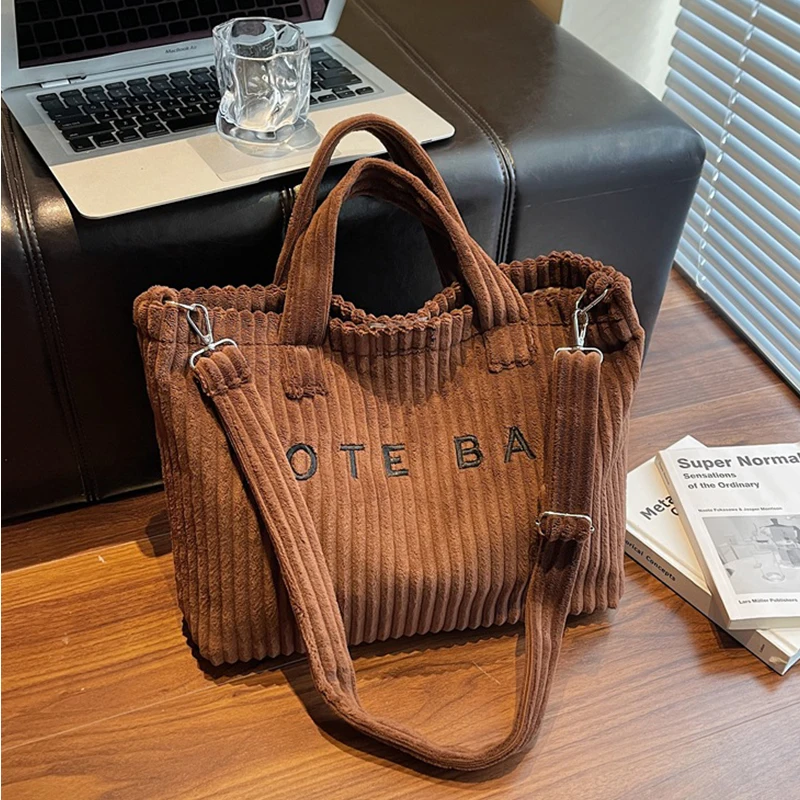 

Женская вельветовая сумка-тоут, большая вместительная сумка на липучке, дизайнерская сумка на плечо с буквенным принтом, студенческая повседневная пригородная сумка через плечо