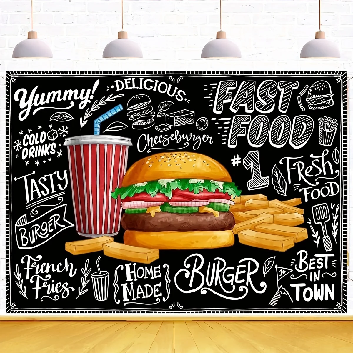 Fast Food Photography Backdrop Burger And Fries Themed Party Decoration Children Pet Photography Baby Shower Banner