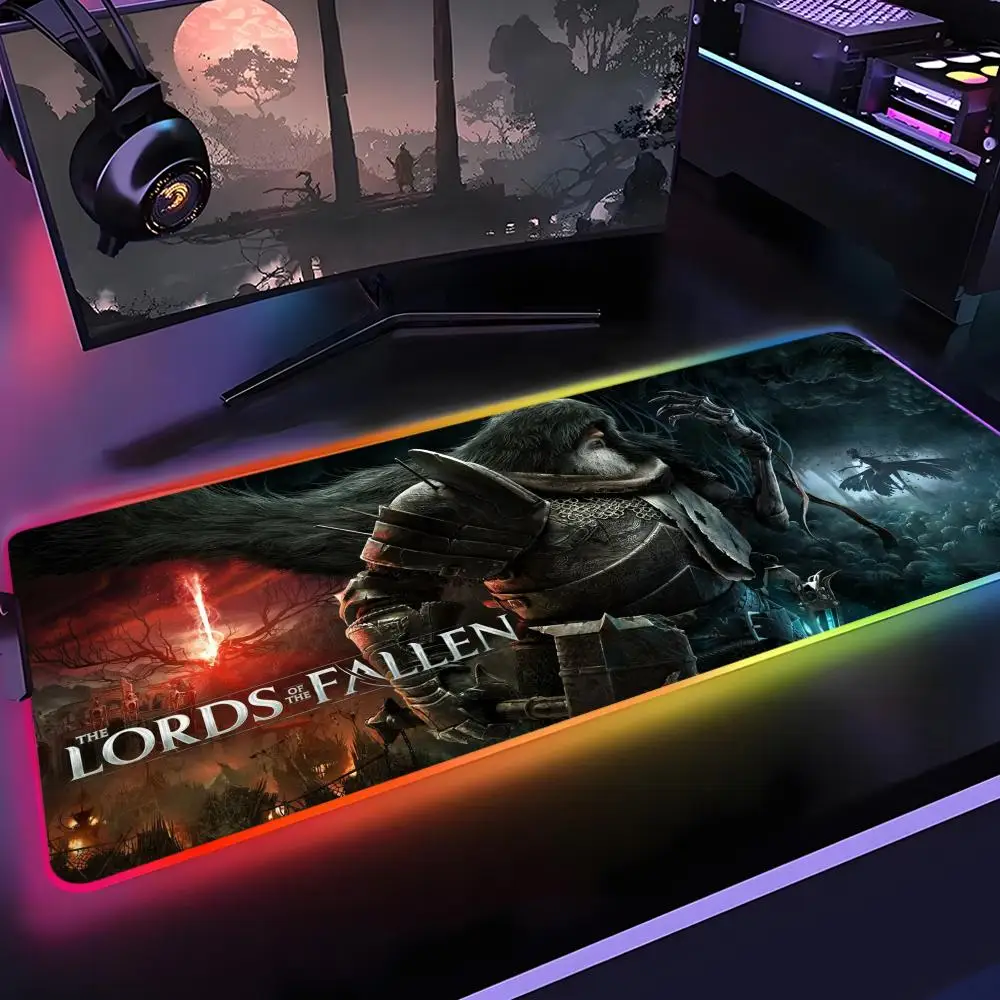 L-Lords of the Fallen Mouse Pad Gamer Rgb Desk Mat Back Light Led Mousepad Setup Gaming Accessories Deskmat Big Mousepad