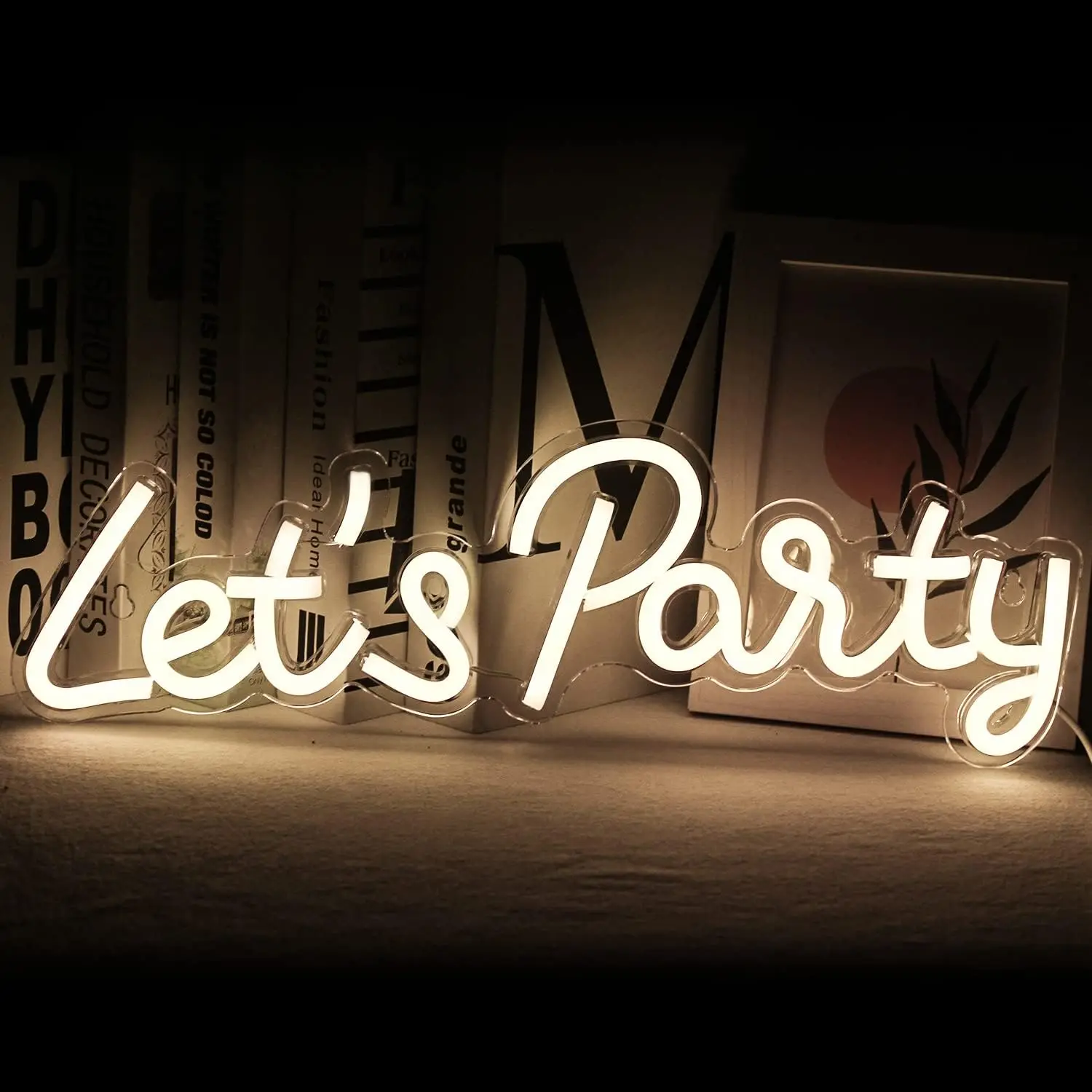 

Let's Party Neon Sign Letter Warm White LED Neon Light Sign USB Advertisement Decor For Birthday Wedding Graduation Bar Gift