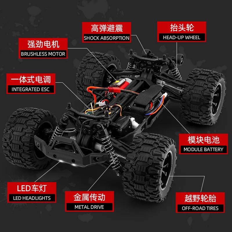 

High-Speed Fully Proportional 4WD RC Car Big Foot Off-Road Racing Climbing Model Remote Control Toy for Entertainment
