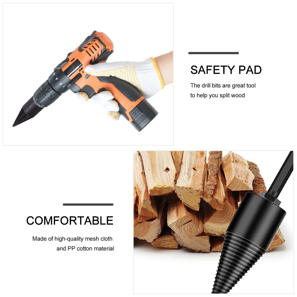 

3Pcs Wood Splitting Drill Bit Steel Cone Firewood Splitter Heavy Duty Anti-Skid Groove Woodworking Tool Efficient Hard Wood