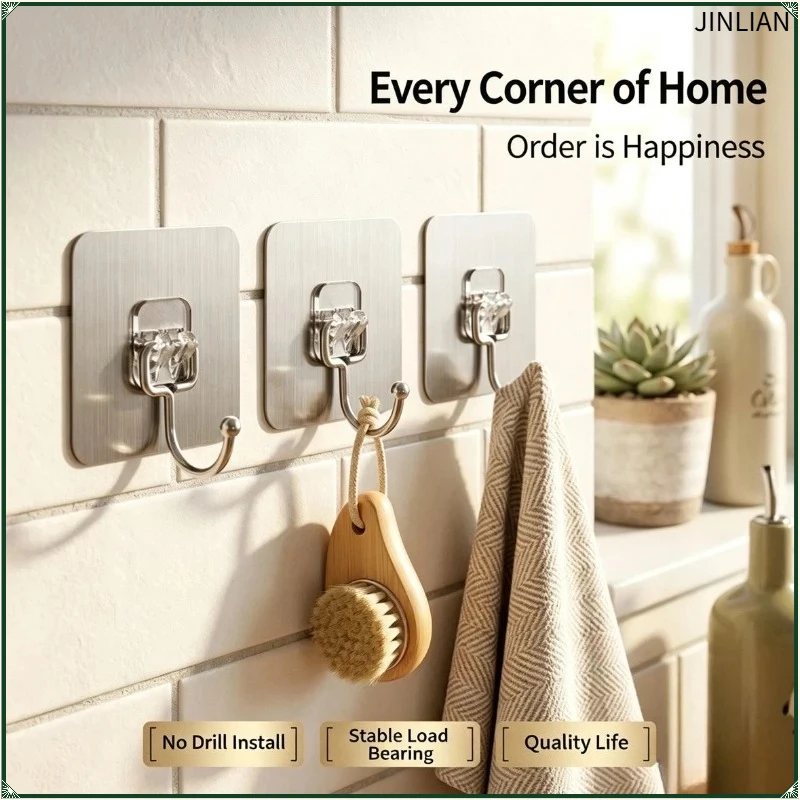 Increased Hook with Strong Adhesion on The Wall No Need To Drill Holes in The Kitchen Adhesive Hooks Load-bearing Wall Hooks