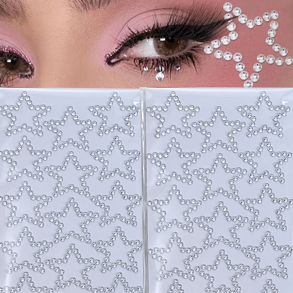 1Pc 5D Shing Hollow Star Crystal Tattoo Stickers Face/Body Clear Five-Pentagram Diamond Face Decal DIY Party Bling Star Slider