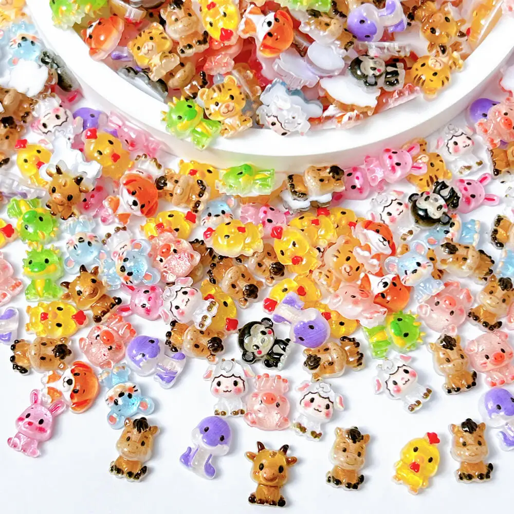50 Stück 3D Kreative Simulierte Bunte Tierserie Nagelkunst-Dekorationen Cartoon Niedliche Tiger Schwein Maus Schaf Nagel-Charms DIY – Detail 1