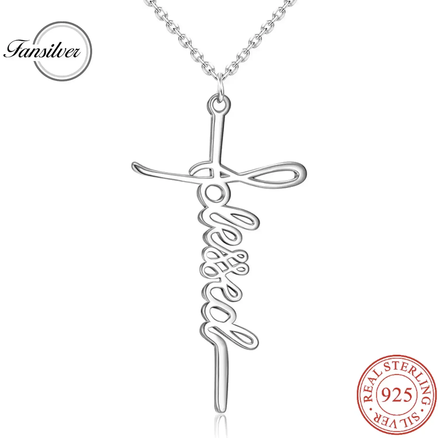 

Fansilver S925 sterling silver Cross Pendant Necklaces for Women 18K White Gold Plated Strength Sideways Cross Pendant Necklaces