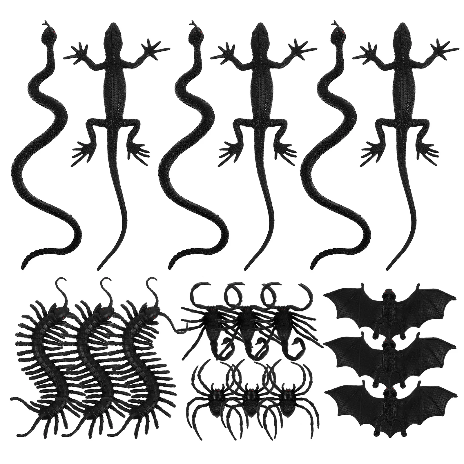 

18Pcs Halloween Party Decor Realistic Animal Set Snake Bat Scorpion Gecko Centipede Spider Black Simulated Decorations Pranks