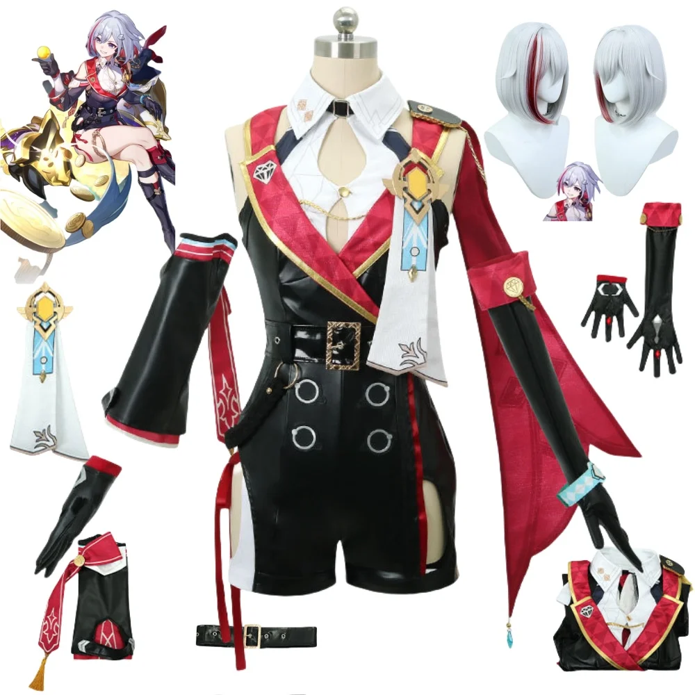 Topaz Cosplay Costumes Game Honkai Star Rail Popular Game Character Black gloves Red Clock Belt Grey and Red hair