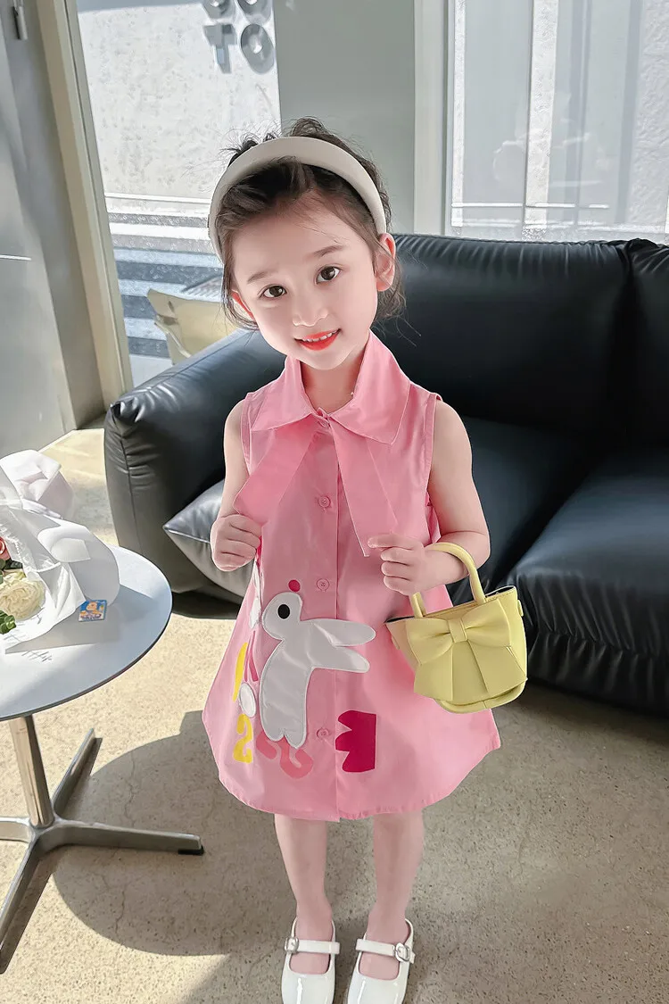 kids\' clothing girl shirt collar cotton Dress with  Embroidery rabbit patch Toddler  Girl Dress letter print pattern