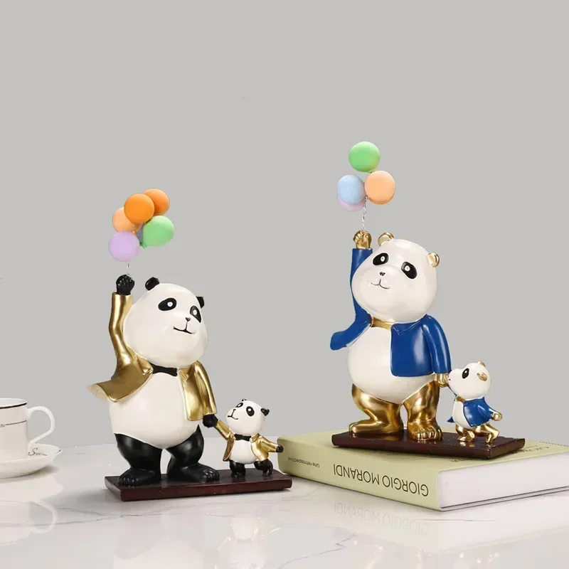 TV Cabinet Decoration Resin Sculpture Parent-Child Panda Figurines Cartoon Modern Decoration Living Room Study Craft Gift