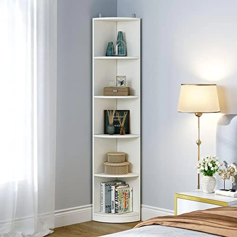 

Modern 5-Tier Corner Shelf 70.8" Tall Free Standing Bookshelf Display Bookcase and Bookshelves Office Living Room Library Study