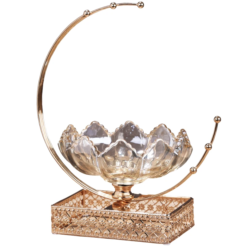 

European-style light luxury crystal glass fruit plate, creative American living room, coffee table, household storage,